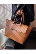 ZORIA Women's PU Leather Flap Tote Bag, Large Capacity Minimalist Shoulder Handbag for Work & University - Brown