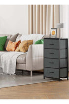 4-Drawer Dresser Vertical Storage Tower Fabric Dresser for Bedroom, Hallway, Entryway, Closet Organizer, Nightstand Bedside Table Furniture,Wooden Top (4-Tier, Black)