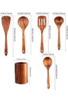 SKY-TOUCH Wooden Kitchen Utensils Set, 6 Pcs Wooden Utensils for Cooking with Utensil Holder
