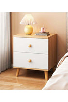 Modern Wooden Bedside Table With 2 Drawers Storage Cabinet Nightstand Natural Wood & White 40x35x50cm