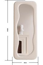 Full Length Mirror 60 * 160cm, Irregular Wavy Mirror, Wave Arched Floor Wall Standing Hanging or Leaning Against for Bedroom, Flannel Wrapped Wooden Frame Mirror-White