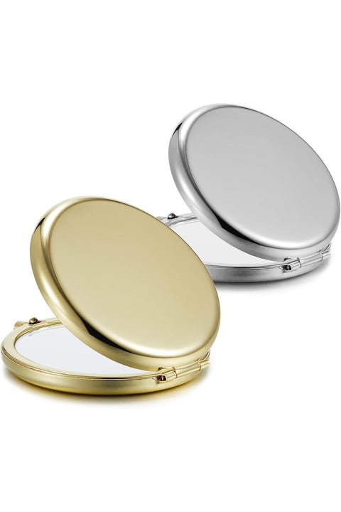 Set of 2 Compact Double-Sided Makeup Mirrors, 1X/2X Magnifying Purse and Pocket Mirrors in Round Gold and Silver