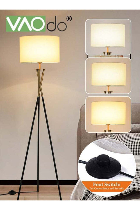Floor Lamp Standing Lamp 12w LED Torchiere Floor Lamp Foot Switch 3 Adjustable Light Colors Linen Lampshade for Bedroom Living Room Office