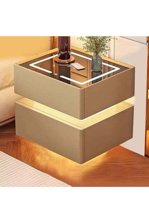Modern Bedside Nightstand Table with LED Mirror, Sensor Light, Wireless Charging and BT Speaker 50CM