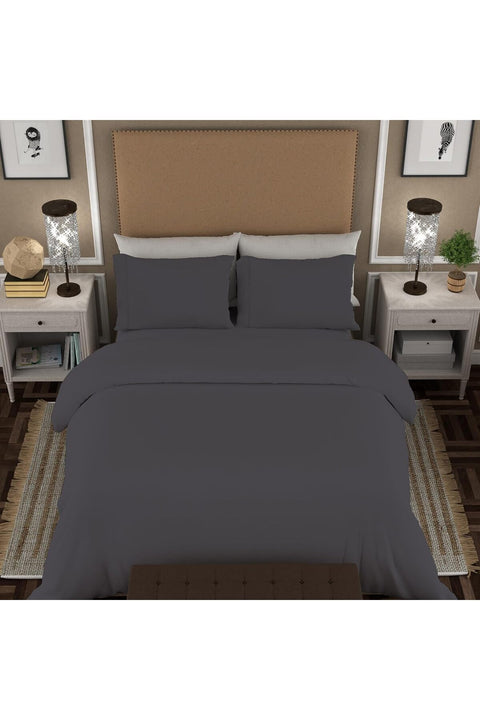 300 Thread Count 3-Piece 100% Cotton Double Duvet Cover Set with Button Closure (1 Duvet Cover & 2 Pillowcases), Soft & Silky Sateen Bedding Set for Double Bed, All Season Use (Dark Grey)