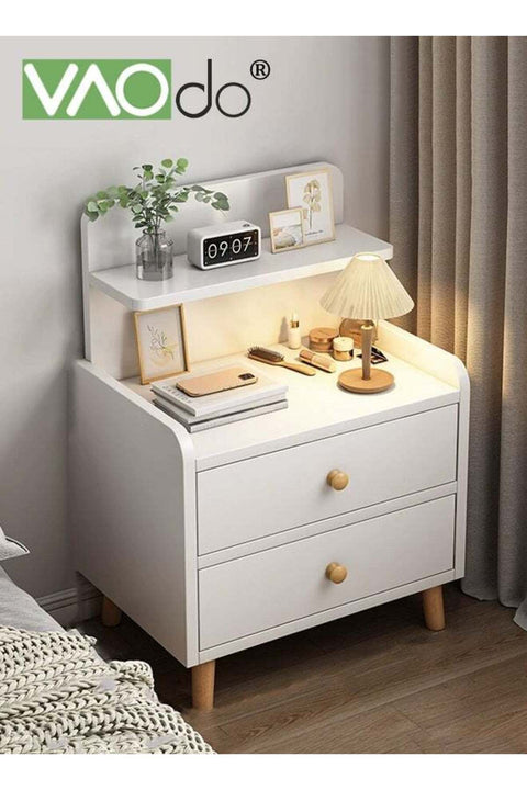 Nightstand with 2 Drawers, Modern Bedside Table with Open Wood Shelf, Minimalist Side Table, End Table Easy to Assembly for Bedroom Living Room Small Space White