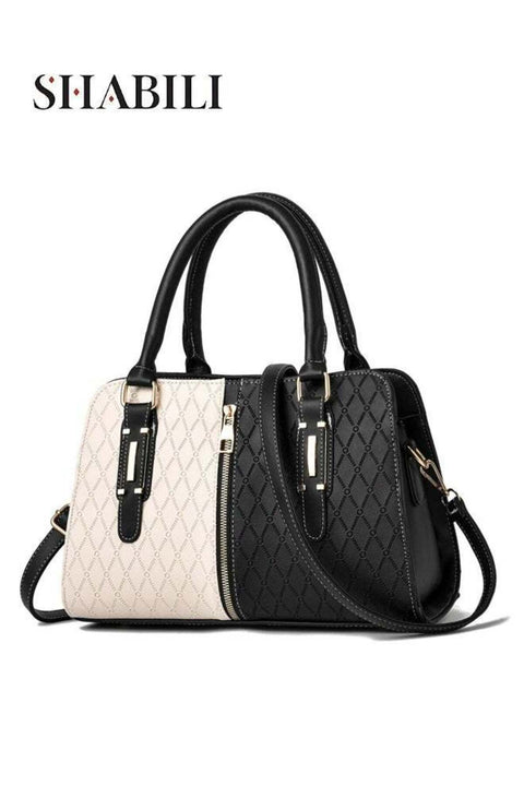 Women PU Shoulder Crossbody Tote Satchel Handbag, Ladies Large Capacity Multi Pocket Color-Block Stitch Bag