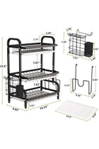Multi-Functional Kitchen Drying Rack Stand, Large Capacity 3-Level Dish Organizer with Removable Drip Trays, Durable Metal Construction and Side Storage Accessories