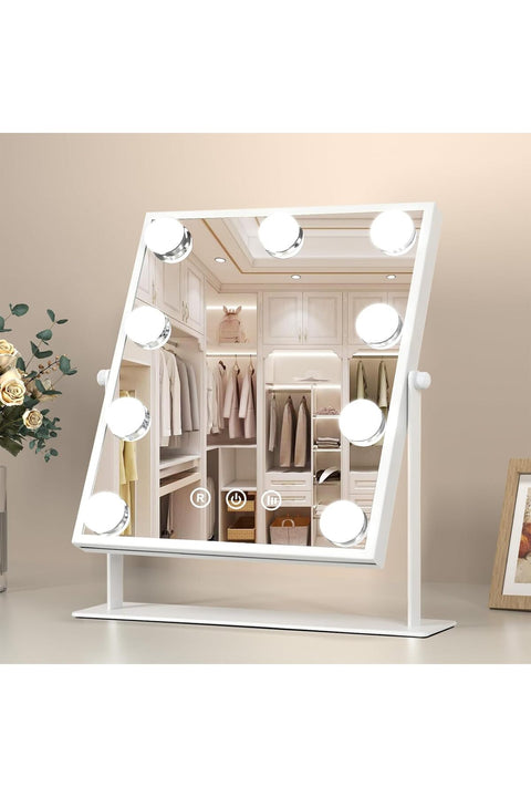 Hollywood Makeup Vanity Mirror with Lights, Lighted Makeup Mirror with 9 Dimmable Bulbs and 3 Color Lighting Modes, Smart Touch Control, Plug in Light Up Mirror (White)