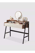 Modern Makeup Vanity Desk with Mirror and Lights, Vanity Table Set with LED Mirror 2 UK Plug+2 USB Dressing Table With Drawers, Bedroom Dresser LED Mirror Dressing Table for Bedroom Brown
