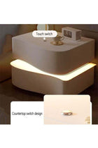 Modern High Gloss One Touch Switch Night Light LED Nightstand with 2 Storage Drawers Solid Wood Bedside End Table For Bedroom Living Room Furniture 50x40.5x50 cm (Fully Assembled)