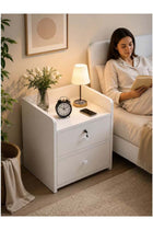 Bedside Table with Locker | 2 Drawer Wooden Nightstand with Storage | White Bedside Cabinet for Bedroom | 40 x 40 x 45 cm