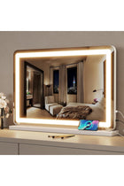 58 x 48cm Vanity Mirror with Lights, Large Smart Makeup Mirror with LED, Dimmable 3-Color Light, USB Charging Port and Magnifying Glass