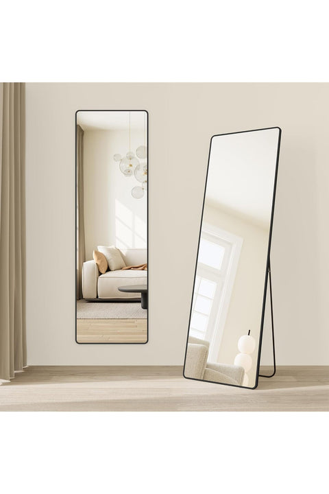 Full Length Mirror, 63 x 19.7 Inches, Rectangle Full Body Mirror with Stand, Aluminum Alloy Frame Floor Mirror, Tempered Glass, for Bedroom, Living Room, Cloakroom, Ink Black ULFM030B01