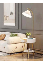 Multifunction Scandinavian Style Floor Lamp Coffee Table Smart Light Bedside Table with 2 Shelves