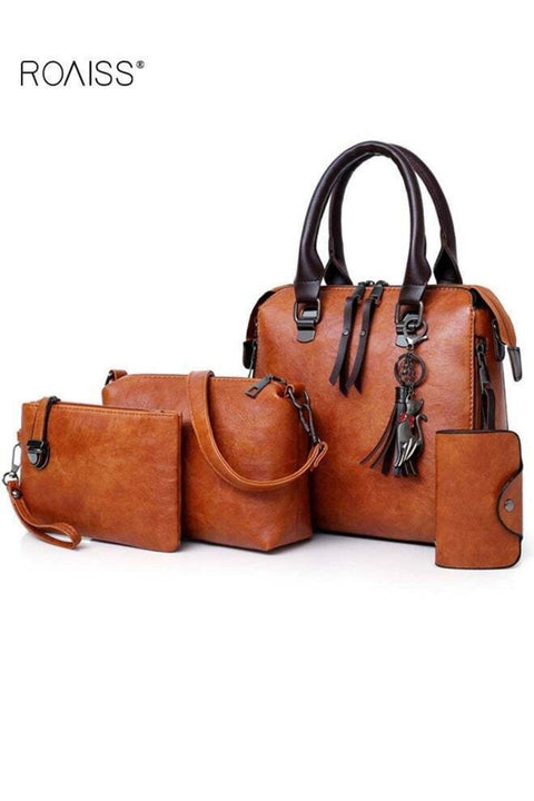 Women 4PCS Handbag Set, Large Capacity Shoulder Bag with Tassel Decoration, Retro Elegant Crossbody Bags for Ladies, Ideal for Dating, Shopping and Everyday Use