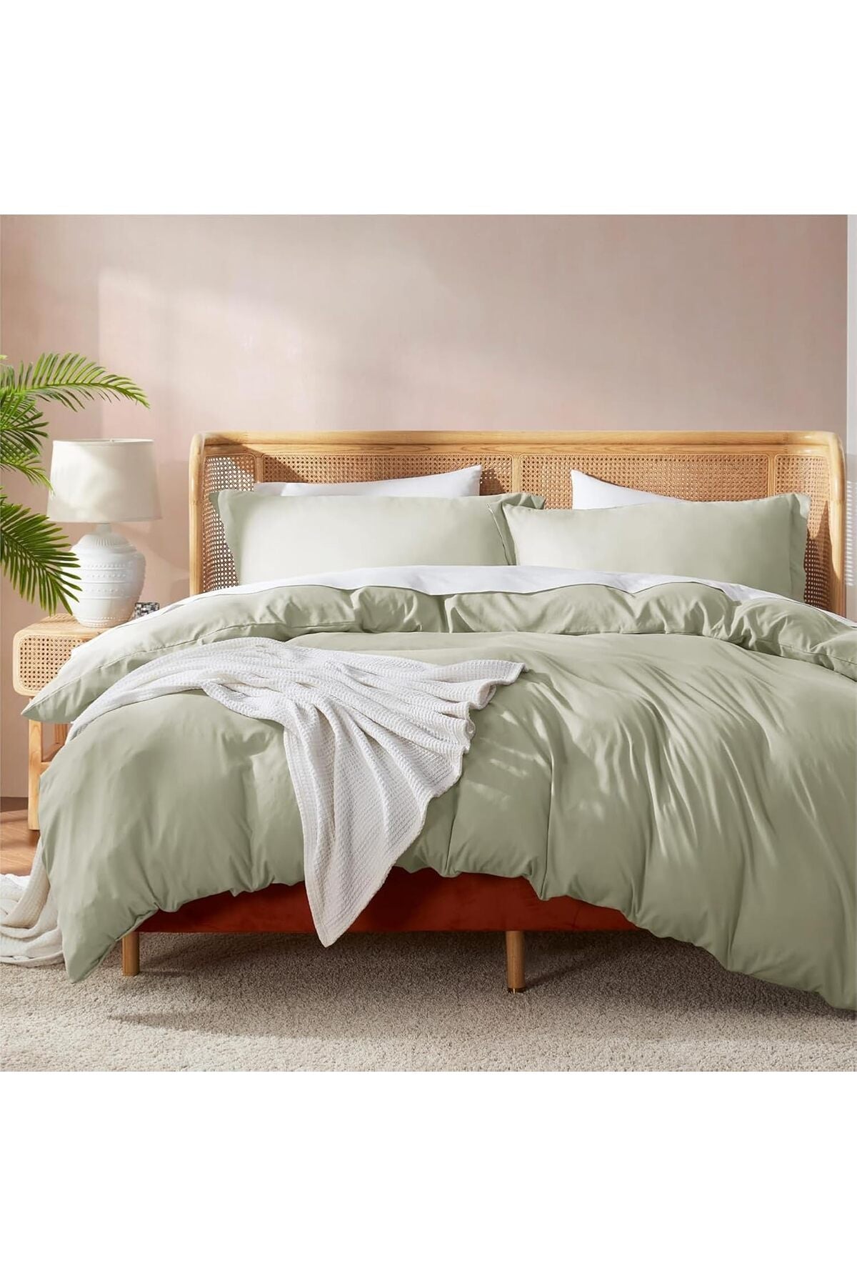 3-Piece Duvet Cover Set with 300 TC Cotton - Fade Resistant, Stain Free Duvet Cover for Bedrooms | 1 Comforter Cover & 2 Pillow Shams 65x65cm (Sage Green, Queen - 225 x 225cm)