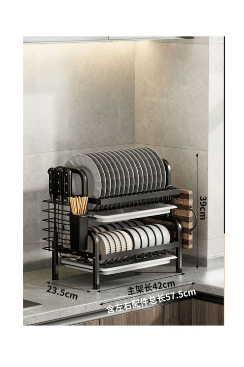 Dish Drying Rack 2 Tier Dish Rack with Tray Utensil Holder Large Capacity Dish Drainer with Cutting Board Holder Drain Board Tray for Kitchen Counter Organizer Storage Black