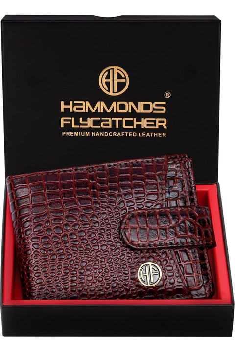 Wallet for Men Leather Original, Bi-Fold, 5 Card Slots, Coin Pocket, Croc Brown