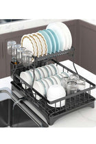 Dish Drying Rack for Kitchen Counter Expandable 2 Tier Dish Rack Large Capacity Dish Drainer with Drainboard Multifunctional Dish Strainer with Removable Cutlery Holder