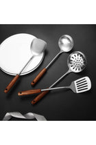 304 Stainless Steel Kitchen Utensils Set, 4 Piece Long Cooking Tools with Wooden Handles, Heat Resistant Cooking Set, Dishwasher Safe