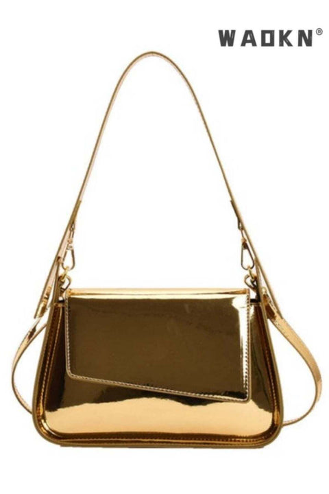 Women's Designer Shoulder Bag, Ladies Fashion Shiny Crossbody Bag Side Bag, PU Leather Tote Bag Handbag Clutch Bag Carry Bag Gift Bag(Gold)