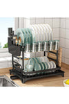 Dish Drying Dish Rack Drain Rack Drying Stand Wrought Iron Double-Layer Dish Rack Kitchen Rack for Bowls & Chopsticks Kitchen Counter 2 Tier Dish Sponge Holder Cup Holder Utensil (Black)