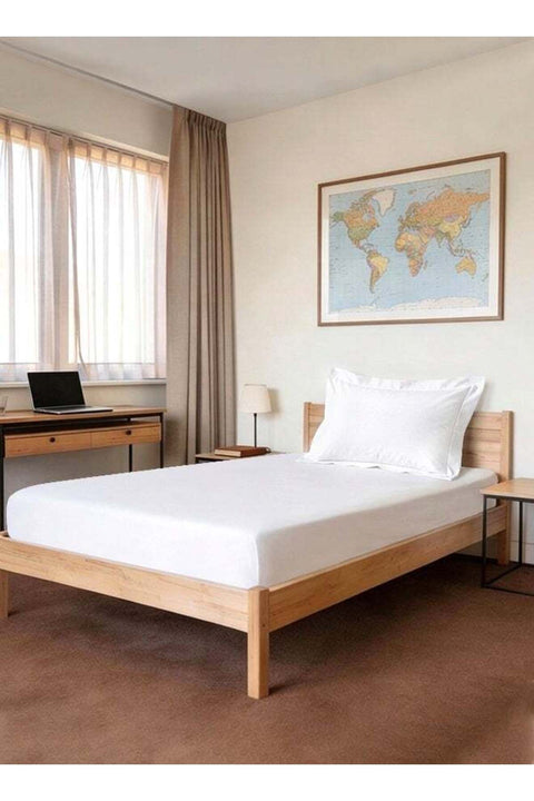 Pure Combed Cotton Single Bed Fitted Sheet 90x200 cm, White, 400 Thread Count Cool Luxury Soft 100% Long Staple Cotton Sateen Weave