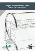 Rustproof Stainless Steel 2 Tier Dish Drying Rack, Dish Rack with Stable Footpad, Utensil & Cup Holders, Automatic Drainage Drainboard Large Capacity for Small Kitchen Silver