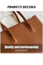 ZORIA Women's PU Leather Flap Tote Bag, Large Capacity Minimalist Shoulder Handbag for Work & University - Brown