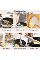 46 pcs Non-Stick Silicone Cooking Utensils Set with Holder, Wooden Handle (Khaki)