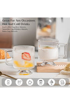 Ribbed Glass Coffee Mug Set, 10 oz Clear Glass Cups with Handle, Modern Vertical Stripe Design (4 PCS)