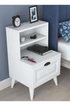 Bedside Table Night Stand with 2 Shelves and Membrane Drawer, White