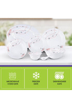 33Pcs Opal Ware Dinner Set - Floral Design Plates, Bowls, Spoons (Blue and Red)