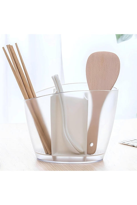 Kitchen Utensil Holder Counter, Plastic Utensil Organizer 4 Compartments Caddy for Cooking, Transparent