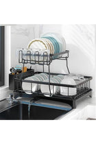 Dish Rack Dish Drying Stand With Drainer, 2 Tiers Large Kitchen Dish Rack with Removable Utensil Holder and Cup Holder, Stainless Steel Kitchen Dish Drainer Dish Drying Rack Black Dish Stand