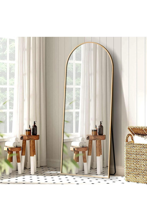 SLEEPHEAD® Arched Full Length Mirror, Hanging Vertical Or Inclined Floor Mirror (With Bracket), Full Body Mirror, Bedroom Mirror, Wall Mounted Mirror, Aluminum Alloy Frame (Gold 150 * 40)