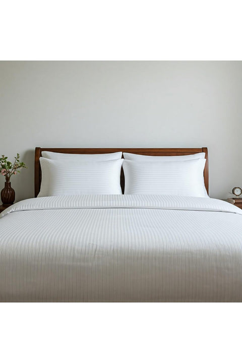 250 Thread Count Luxury Duvet Cover Set Percale with Stripes - Optical White, 240X200 cm, 2 Pillow Covers