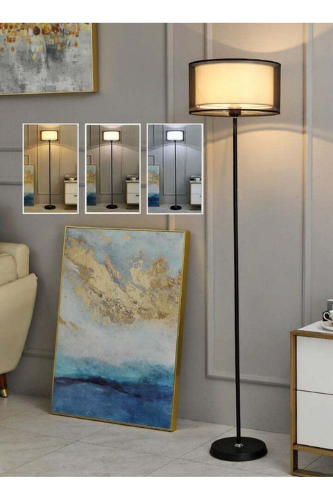 Floor Lamp Double Fabric Lampshade, 3 Color Temperatures Adjustable,Soft Light Floor Lamps