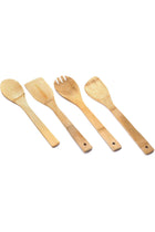 4 Pieces Pure Bamboo Wooden Solid Turner, Spatula, Slotted Spoon & Spoon Kitchen Essentials Cooking Utensils Tool Set