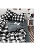 Duvet Cover Set King Size 4 Pcs, 100% Washed Cotton Ultra Soft Bedding Set - White Black/Plaid