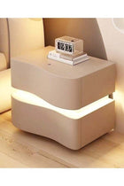 Set of 2 Modern High Gloss One Touch Switch Night Light LED Nightstand with 2 Storage Drawers Solid Wood Bedside End Table Furniture 50x40.5x50 cm (Fully Assembled)