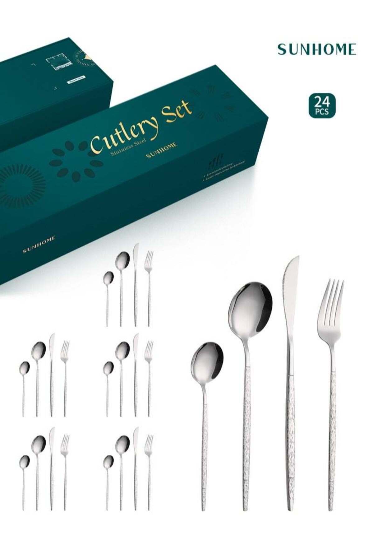 24-Piece Stainless Steel Cutlery Set Kitchen Utensil Set Western Tableware Silver