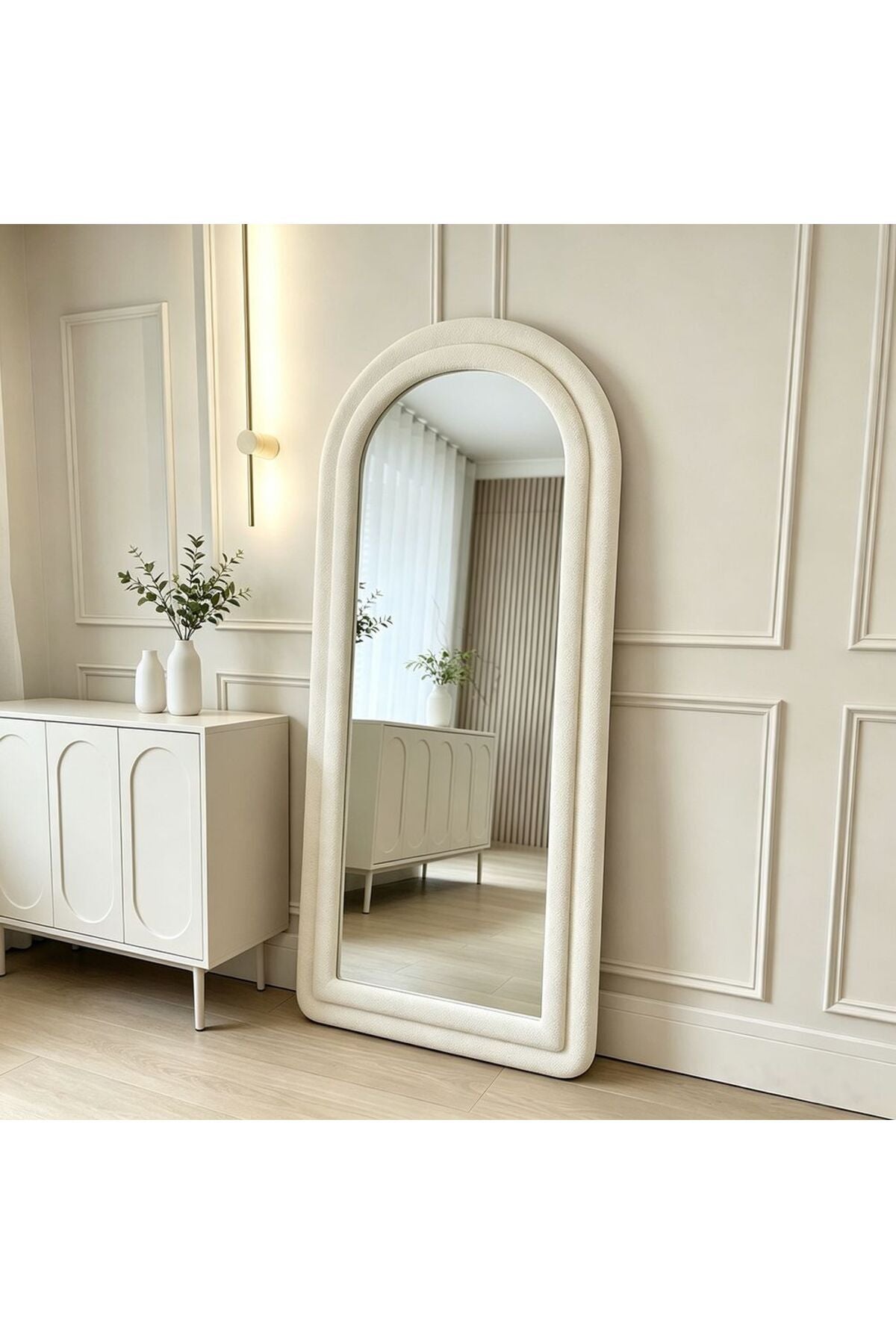 MapleHoome Full-Length Mirror, Boucle Fabric, Floor Mirror, Lean-to-Wall Standing Mirror, 80*180, White