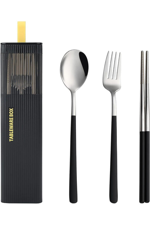 Travel cutlery set, 18/8 Stainless Steel 4pcs Portable Camp Reusable Flatware Silverware (Black)