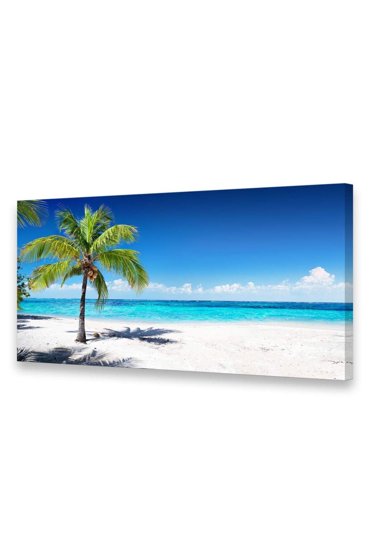 Large Canvas Wall Art Summer Ocean Waves Coconut Trees on Sands Beach Seascape Painting Sea Nature Pictures for Living Room Home Office Wall Decor Artwork X30x60inch