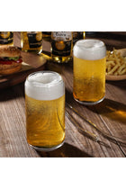 Drinking Glasses with Glass Straw 4pcs Set - 16oz Can Shaped Glass Cups, Beer Glasses, Iced Coffee Glasses, Cute Tumbler Cup, Ideal for Whiskey, Soda, Tea, Water, Gift - 2 Cleaning Brushes