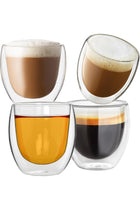 Double Walled Coffee Mugs 250ml - Set of 4 Trending Glass Coffee Mugs for Cappuccino
