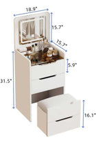 -Long Bedroom Dresser, Makeup Vanity Table, Vanity Desk with LED Mirror and Stool, Dressing Table with Chair, Makeup Tables with Cabinet, White Bedroom Bedside Table for Women Girls, SZZ007
