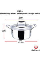 Platinum Triply Stainless Steel Saucepot with Lid - 20 cm, 3 L (Induction Friendly)
